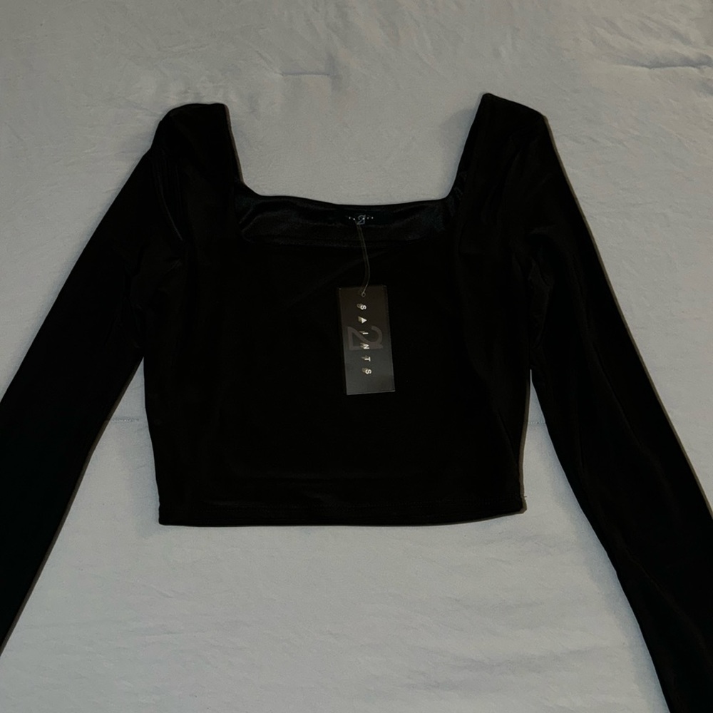 Black square neck crop top